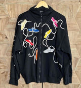 Vintage Spree Sport Black Zip Up Hoodie Size L Sneakers Laces Sweatshirt 90s Photo 0