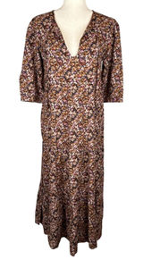 Natural‎ Life Floral Print Boho Tiered Maxi Dress Size XS/S Tie Neck 3/4 Sleeve Photo 0