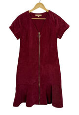 Hope &‎ Harlow Corduroy Mini Dress Womens Sz 6 Red V-Neck Front Zip Short Sleeve Photo 0