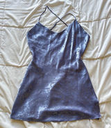 Victorias Secret Floral Satin Mini Dress Blue Strappy Back Side Slit V-Neck Photo 0
