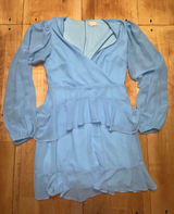 Altar'd State Light Blue‎ Ruffle Mini Dress Long Puff Sleeve Surplice V-Neck M Photo 0