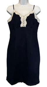 Fashion Bug Vintage Denim Lace Trim Slip Mini Dress M Babydoll Y2K 90s Coquette Ruffle‎ Fem Photo 0