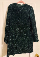 Cupshe‎ Womens Emerald Green Sequin Long Sleeve Mini Dress CAA05A4K078RR Size L Photo 0