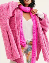 Free People Slouchy BFF Cardigan Large Pink Prickly Pear Oversized Boucle Knit Photo 0