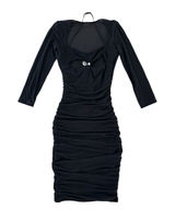 NWT Oh Polly Bodycon Ruched Mesh Dress Black Halter Cut Out Rhinestone US 6 Photo 0