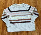 Aerie Striped Raglan Crewneck Sweater Size Small Cream Brown Pink Yellow Knit Photo 0
