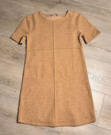 ZARA Camel Knit Sweater Crew Neck Short Sleeve A-Line Dress Size Small S Photo 0