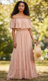 Venus Pink Off The Shoulder Tiered Maxi Dress Ruffle Flounce Boho Size 16 Photo 0