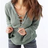 ONeill Tanya Hoodie Sage Green Lace Up Bell Sleeve Hooded Sweater Knit Top M‎ Photo 0