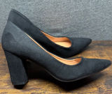 Heel the World Black Faux Suede Pointed Toe Block Heel Pumps Size 7 T21P004458 Photo 0