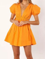 Petal & Pup Orange Sachie Puff Sleeve Cut Out Mini Dress Size US 8 Photo 0