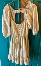 Free People Summer Picnic Mini Dress Smocked Babydoll Puff Sleeve Cottagecore XS Photo 0
