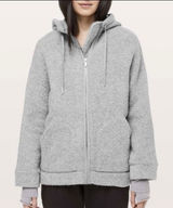 Lululemon So Sherpa Hooded Jacket Fleece‎ Heathered Silver Spoon Full Zip Size 6 Photo 0
