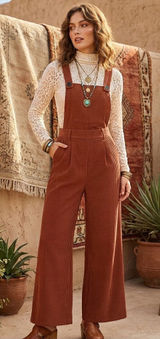 Cider Terracotta Corduroy Wide Leg Jumpsuit Orange Overalls M 70s Retro Vibe Photo 0