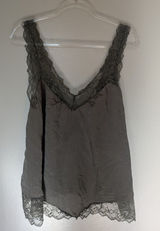 Free People Lace Trim Satin Camisole Oversized Gray Green XS Photo 0