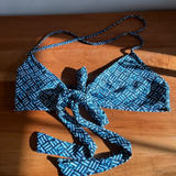 Aerie Blue Geometric Floral Tie Front Scoop Neck Bikini Swim Top Large Photo 0