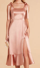 Birdy Grey Eugina Convertible Midi Dress Shiny Satin Rose Gold Photo 0