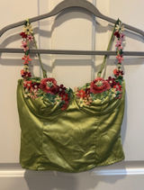 Princess Polly Green Satin Floral Appliqué Bustier Top Photo 0