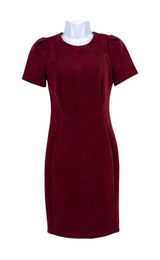 Calvin Klein Burgundy Faux Suede Sheath Dress Short Sleeve Gold Back Zip Size 2 Photo 0