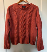 American Eagle Cable Knit Rust‎ Burnt Orange Crochet Crewneck Sweater Fall S Photo 0