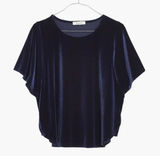 Madewell‎ Velvet Short Sleeve Crew Top Soft Touch Holiday Party Navy Blue M Photo 0