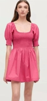 Hill House Home Athena Nap Dress Pink Smocked Puff Sleeve Mini Dress Size S Photo 0