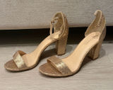 Michael by Michael Shannon Gold Glitter Block Heel Sandals | Size 11 Photo 0