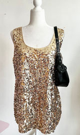 Gold Sequin Tank Top, Y2K, Clubwear, Indie Sleaze, Glam, 2000s, 3X‎ Photo 0