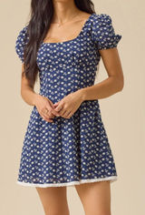 Altar’d State mini jesse Blue Embroidered Puff Sleeve Dress Cottagecore small Photo 0