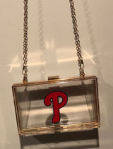 Philadelphia Phillies Clear Acrylic Box Clutch with Gold Chain Photo 0