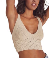 Free People Neutral Crochet Knit Boho Cami Crop Top Women’s Size Large Photo 0