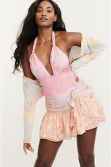 Love Shack Fancy Pink and Lavender Sparkle Heart and Star Mini Dress Photo 0