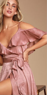 LULU's Sexy Flowy Wedding Bridesmaid Romantic Bohemian Satin Wrap Dress NWOT Photo 0