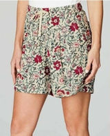 J. Jill Womens Floral Print Rayon Drawstring‎ Shorts Cream Red Teal Size M Photo 0