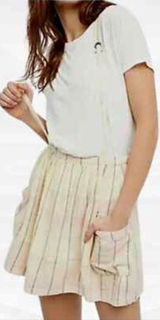 Free People Plaid Breeze Suspender Mini Skirt‎ Dress Yellow Linen Blend Size 4 Photo 0