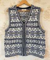 Vintage 90s St. John's Bay Blue White Fair Isle Wool Zip Sweater Vest L Photo 0