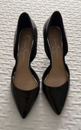 Jessica Simpson Black Glossy Faux Leather Heels Women Size 6 Photo 0