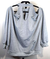 Edgy Gray Cold Shoulder Cutout Sweatshirt XXL Long Sleeve Top Distressed Photo 0