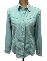 Columbia XCO Turquoise Blue Faux‎ Suede Western Pearl Snap Shirt Womens Medium Photo 0