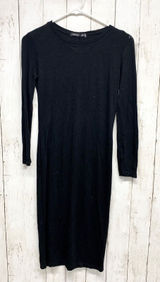 Bershka Dress Women Size Small Crewneck‎ Long Sleeve Midi Black Evening Business Photo 0