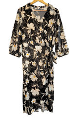 Naif Faux Wrap Satin Dress‎ Women's XL Balloon Sleeve Lilly Floral Wedding Event Photo 0