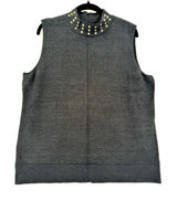 Black Rivet Metallic Sweater Vest XL Gray Gold Grommet Mock Neck Sleeveless Top Photo 0