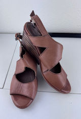 Seal of the Sutro San Francisco Leather‎ Slingback Wedge Sandals Size 7.5 Boho Photo 0