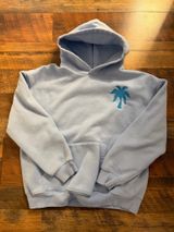 Pink Palm Puff Hoodie Blue Everything Comes In Waves Photo 0