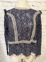 Express Floral Blue lace Long Sleeve blouse shirt top Size Large Photo 0