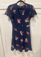 Madewell Women's poppy Print Mini Dress Short Sleeve Navy Blue silk Size 4 Photo 0
