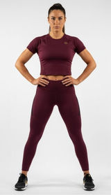Virus x Onnit Hi-Waist Performance‎ Leggings M Women Maroon Gold Logo Training Photo 0