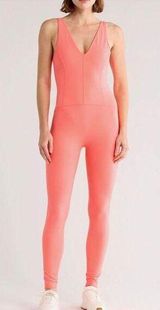Free People Never Better One Piece Jumpsuit Workout Neon Coral Women's Large NWT Photo 0