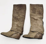 Steven by Steve Madden Taupe Leather 18" High Sz 6.5M Wedge Knee Boots Photo 0