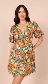 Petal & Pup Flourish Puff Sleeve Mini Dress Linen Blend Size Small NEW Photo 0